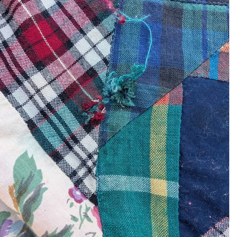 Vtg Floral Plaid‎ Patchwork Twin Coverlet Table Cloth Cover 56x96